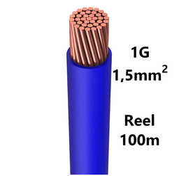 [PELECABW01FL1] FIL DE CABLAGE souple, étamé, 1,5mm², bleu, bobine 100m