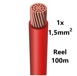 [PELECABW01FR1] FIL DE CABLAGE souple, étamé, 1.5mm², rouge, bobine 100m