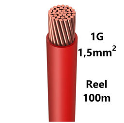 [PELECABW01FR1] WIRE flexible, tinned copper, 1.5mm², red, reel of 100m