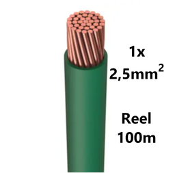 [PELECABW02FV1] WIRE flexible, tinned copper, 2.5mm², green, reel of 100m