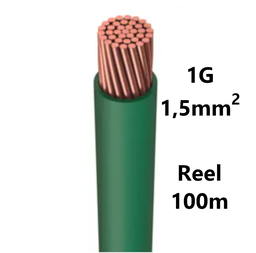 [PELECABW01FV1] FIL DE CABLAGE souple, étamé, 1,5mm², vert, bobine 100m