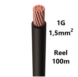 [PELECABW01FB1] FIL DE CABLAGE souple, étamé, 1,5mm², noir, bobine 100m