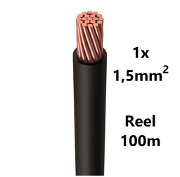 [PELECABW01FB1] WIRE flexible, tinned copper, 1.5mm², black, reel of 100m