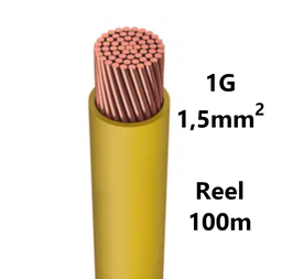 [PELECABW01FE1] WIRE flexible, tinned copper, 1.5mm², yellow, reel of 100m