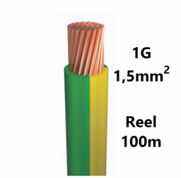 [PELECABW01FG1] FIL DE CABLAGE souple, étamé, 1,5mm², vert/jaune,bobine 100m