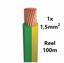 [PELECABW01FG1] FIL DE CABLAGE souple, étamé, 1,5mm², vert/jaune,bobine 100m