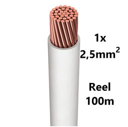 [PELECABW02FW1] WIRE flexible, tinned copper, 2.5mm², white, reel of 100m